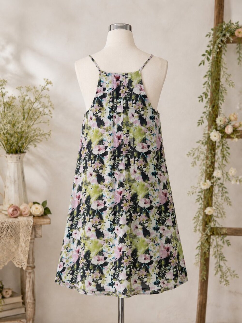 Sanctuary Watercolor Floral Pleated V-Neck Mini Slip Dress XL Boho Cottagecore - Picture 7 of 17